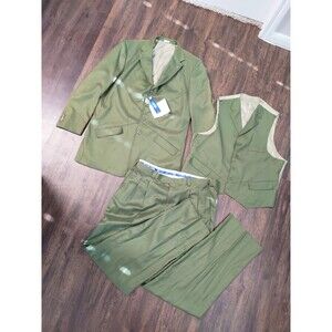 E.J. Samuel 3Piece Suit Set Olive Green Snake Skin Vest Pants Blazer M1575 46/40